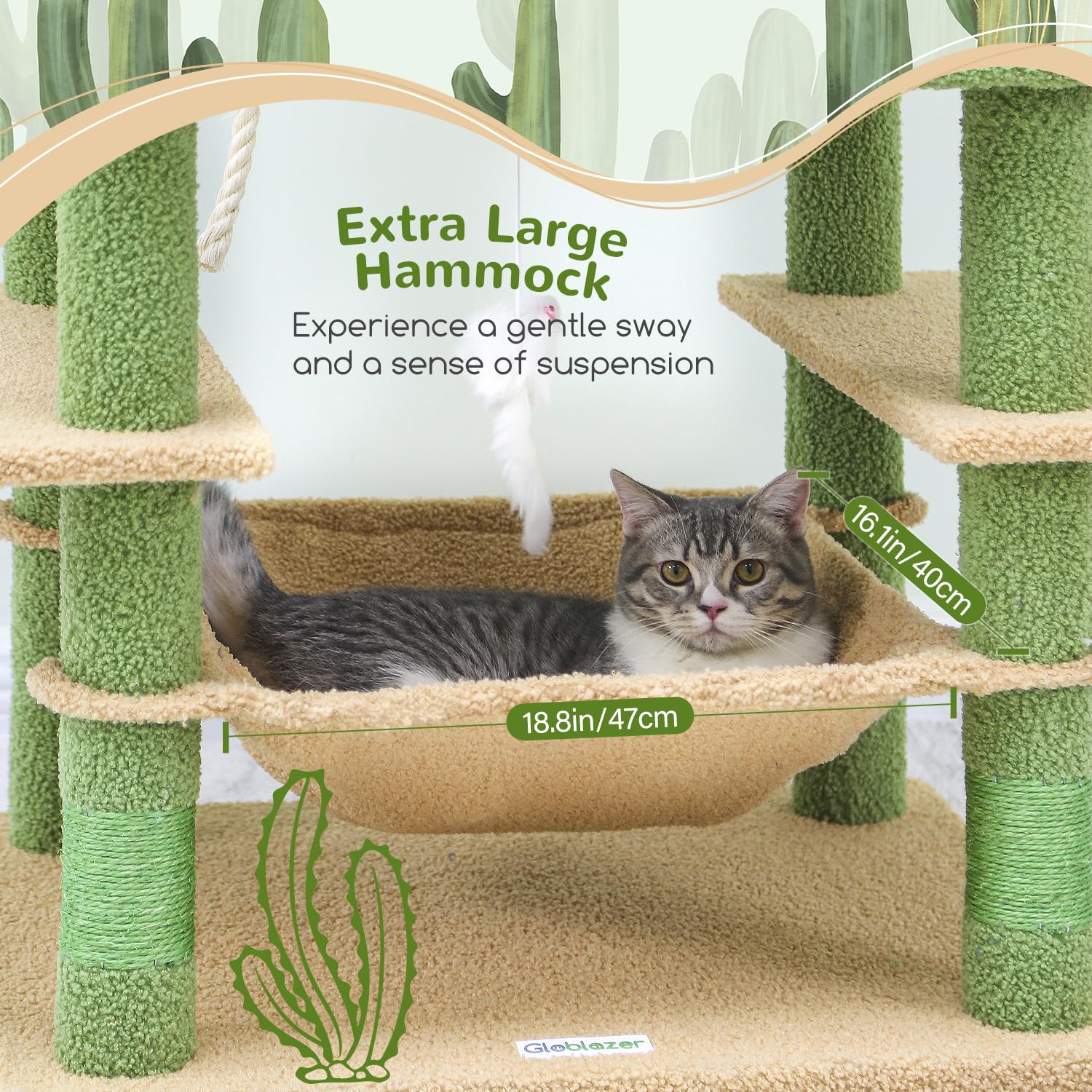 Globlazer F76 Cactus Cat Tree Tower 76-Inch Extra Tall Multi-Level Cat Furniture With Cozy Condos,Interactive Toys And Perches F